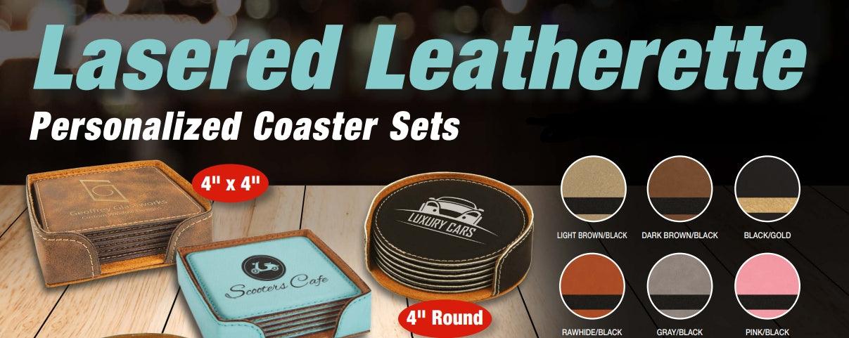 Customized Laser Engraved Leather Coaster Set