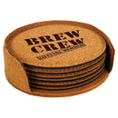 Engraved Leatherette Drink Coaster Set w/Holder, 4" Round Personalized Engraved Coaster Quality Glass Engraving