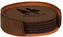 Engraved Leatherette Drink Coaster Set w/Holder, 4" Round Personalized Engraved Coaster Quality Glass Engraving
