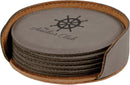 Engraved Leatherette Drink Coaster Set w/Holder, 4" Round Personalized Engraved Coaster Quality Glass Engraving