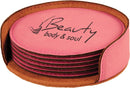 Engraved Leatherette Drink Coaster Set w/Holder, 4" Round Personalized Engraved Coaster Quality Glass Engraving