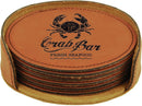 Engraved Leatherette Drink Coaster Set w/Holder, 4" Round Personalized Engraved Coaster Quality Glass Engraving