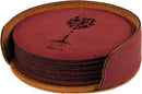 Engraved Leatherette Drink Coaster Set w/Holder, 4" Round Personalized Engraved Coaster Quality Glass Engraving