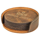 Engraved Leatherette Drink Coaster Set w/Holder, 4" Round Personalized Engraved Coaster Quality Glass Engraving