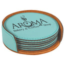 Engraved Leatherette Drink Coaster Set w/Holder, 4" Round Personalized Engraved Coaster Quality Glass Engraving