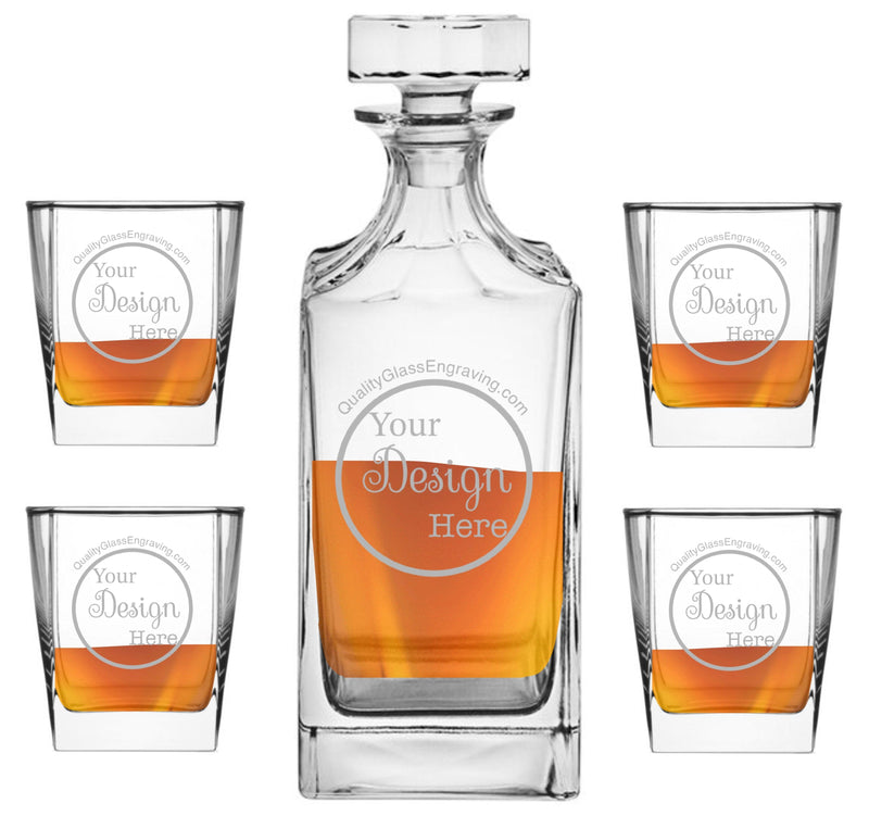 Engraved Cube Fashion Decanter Set Personalized Engraved Decanters Quality Glass Engraving