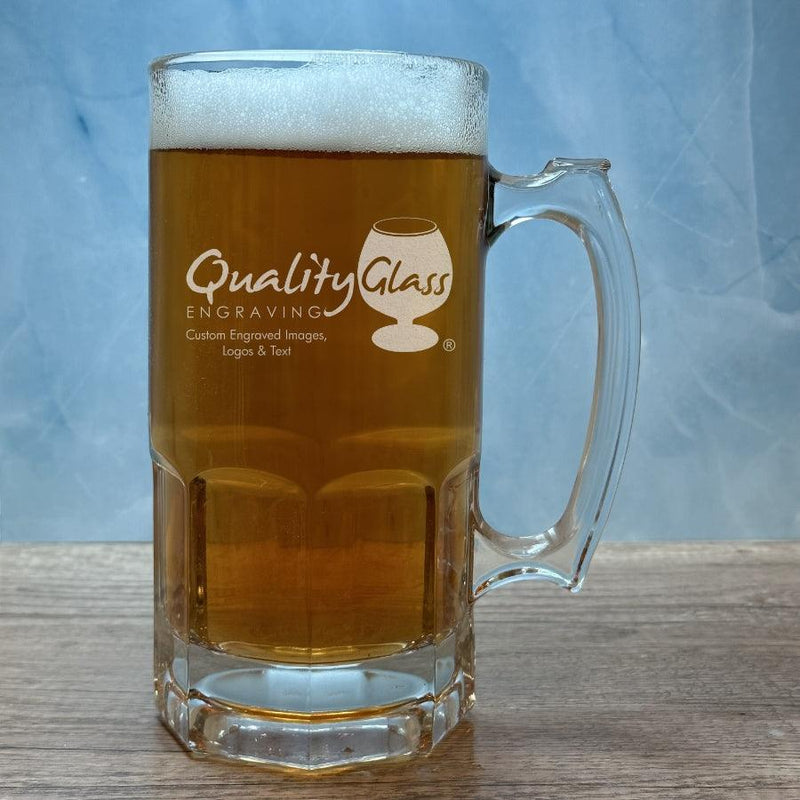 Engraved Gibraltar Liter Beer Mug - 34 oz - Item 509/5262 Personalized Engraved Drinkware Quality Glass Engraving