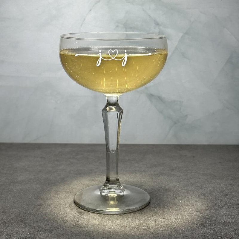 Engraved Retro Champagne or Martini Glass - 8.25 oz - Item QGE-499/601602 Personalized Engraved Drinkware Quality Glass Engraving