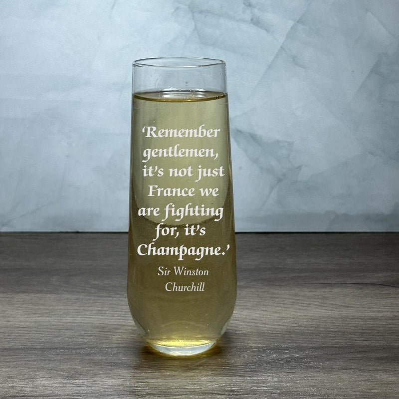 Engraved Stemless Champagne Glass - 8.5 oz - Item 228/551228 Personalized Engraved Quality Glass Engraving