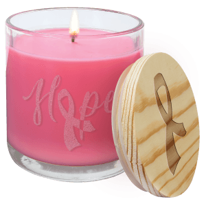 Engraved Peony Rose Candle in Glass Jar with Customizable Wood Lid 14oz - Item CDL1055 Personalized Engraved Quality Glass Engraving