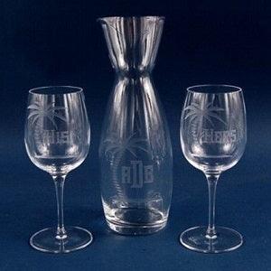Personalized 3Pc Crystal Engraved White Wine Set - Add Your Design Personalized Engraved Quality Glass Engraving