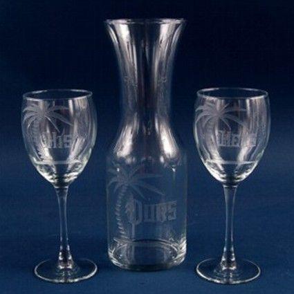 Engraved White Wine Carafe Sets - Item 371-3 Personalized Engraved Quality Glass Engraving