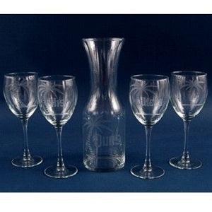 5 Piece Engraved White Wine Carafe Set - Add Your Logo Personalized Engraved Quality Glass Engraving