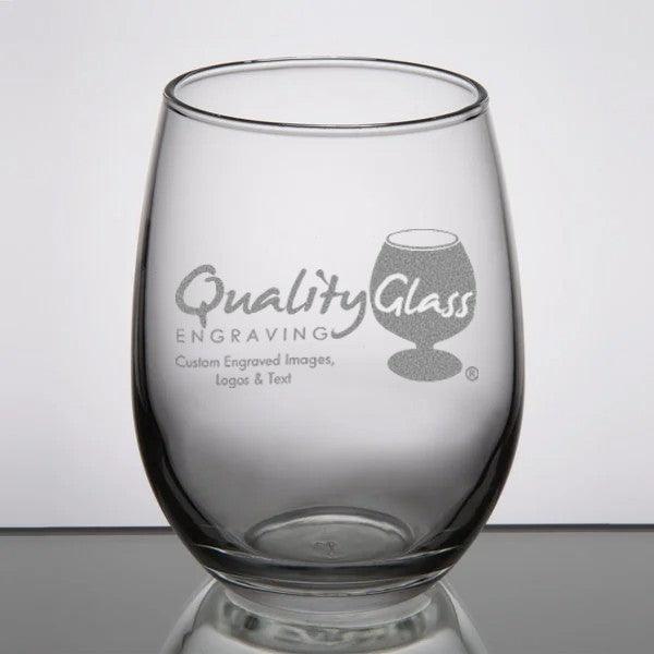 Engraved Stemless Wine Glass - 9 oz - Item 5535518 Personalized Engraved Drinkware Quality Glass Engraving