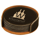 Engraved Leatherette Drink Coaster Set w/Holder, 4" Round Personalized Engraved Coaster Quality Glass Engraving