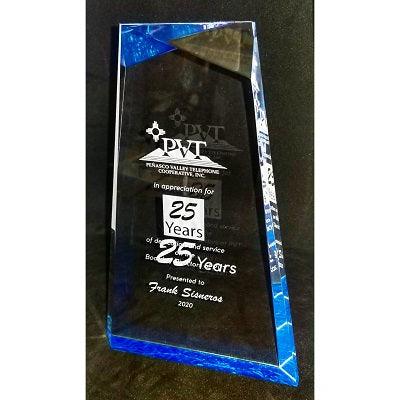 9" Engraved Blue Facet Wedge Acrylic Personalized Award Personalized Engraved Quality Glass Engraving