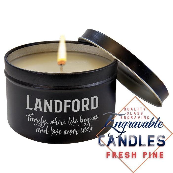 8 oz. Engraved Soy-Wax Candle in a Black Metal Tin - Add Your Logo Personalized Engraved Quality Glass Engraving