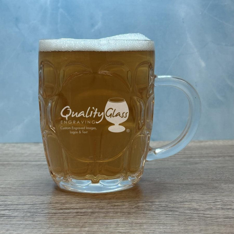 Engraved Britannia Glass Beer Mug with Crest-20 oz-Item 557/GA38518 Personalized Engraved Quality Glass Engraving