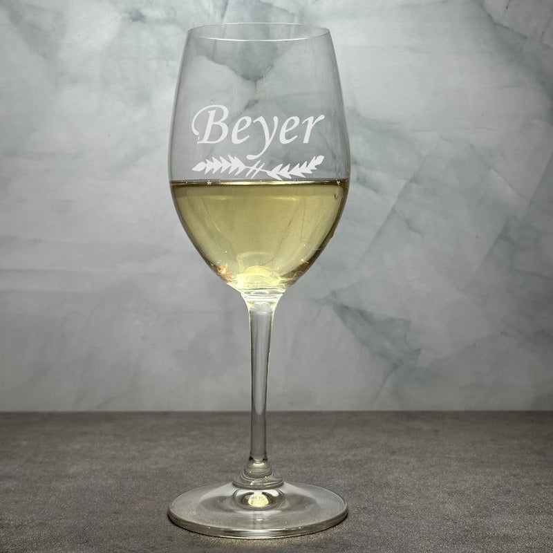 Personalized Etched Wine Glass with Designer Script Name, Glass or Crystal