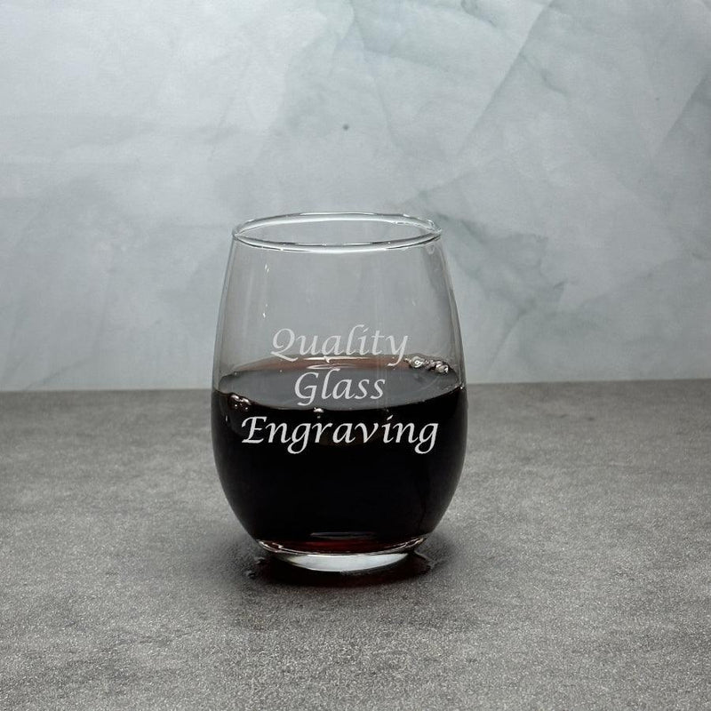 Engraved Stemless Wine Glass - 9 oz - Item 5535518 Personalized Engraved Drinkware Quality Glass Engraving