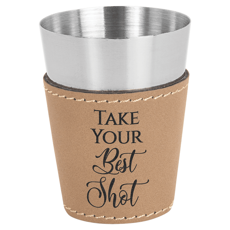 Engraved 2 oz. Leatherette Wrapped Personalized Stainless Steel Shot Personalized Engraved Quality Glass Engraving