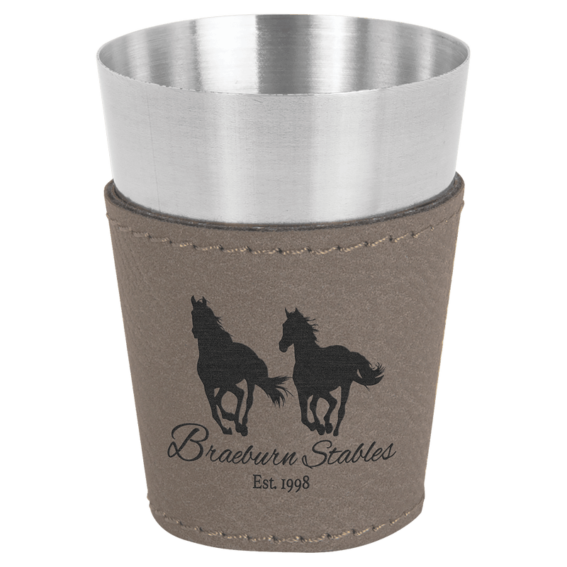 Engraved 2 oz. Leatherette Wrapped Personalized Stainless Steel Shot Personalized Engraved Quality Glass Engraving