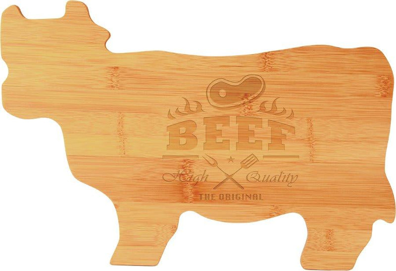 Engraved 14 3/4" x 9 3/4" Bamboo Cow Shaped Personalized Cutting Board Personalized Engraved Bamboo Cow Cutting Board Quality Glass Engraving