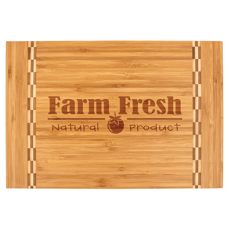 Engraved 15" x 10 1/4" Bamboo Personalized Cutting Board with Butcher Block Inlay Personalized Engraved Bamboo Cutting Board with Butcher Block Inlay Quality Glass Engraving