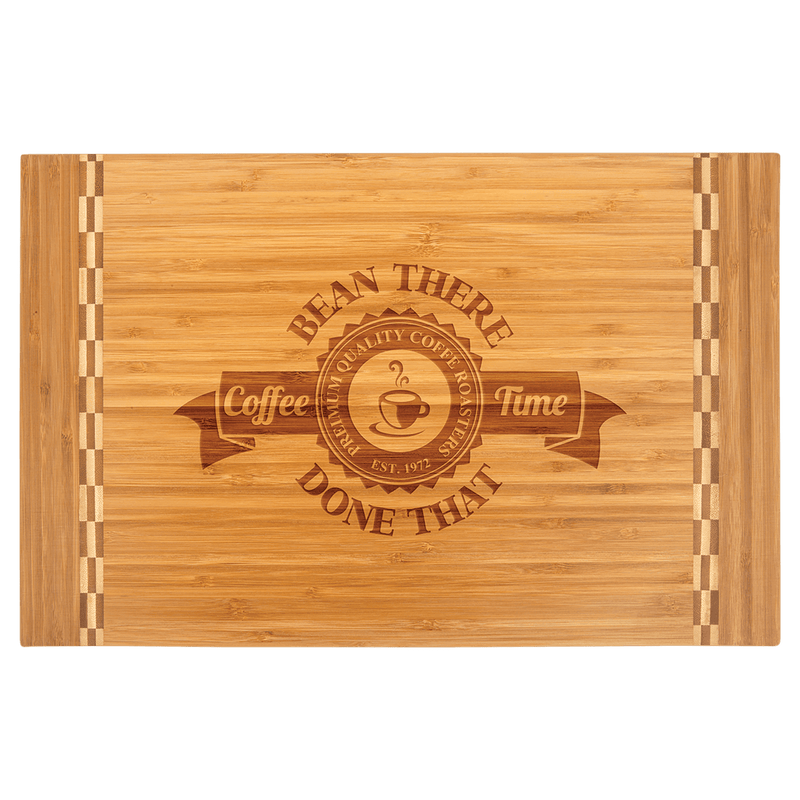 Engraved 18 1/4" x 12" Bamboo Personalized Cutting Board with Butcher Block Inlay Personalized Engraved Bamboo Cutting Board with Butcher Block Inlay Quality Glass Engraving