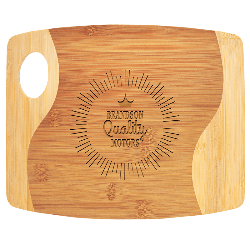 Engraved 11" x 9" x 5/16" Bamboo Two Tone Personalized Cutting Board with Handle Personalized Engraved Two-Tone Bamboo Cutting Board with Handle Quality Glass Engraving