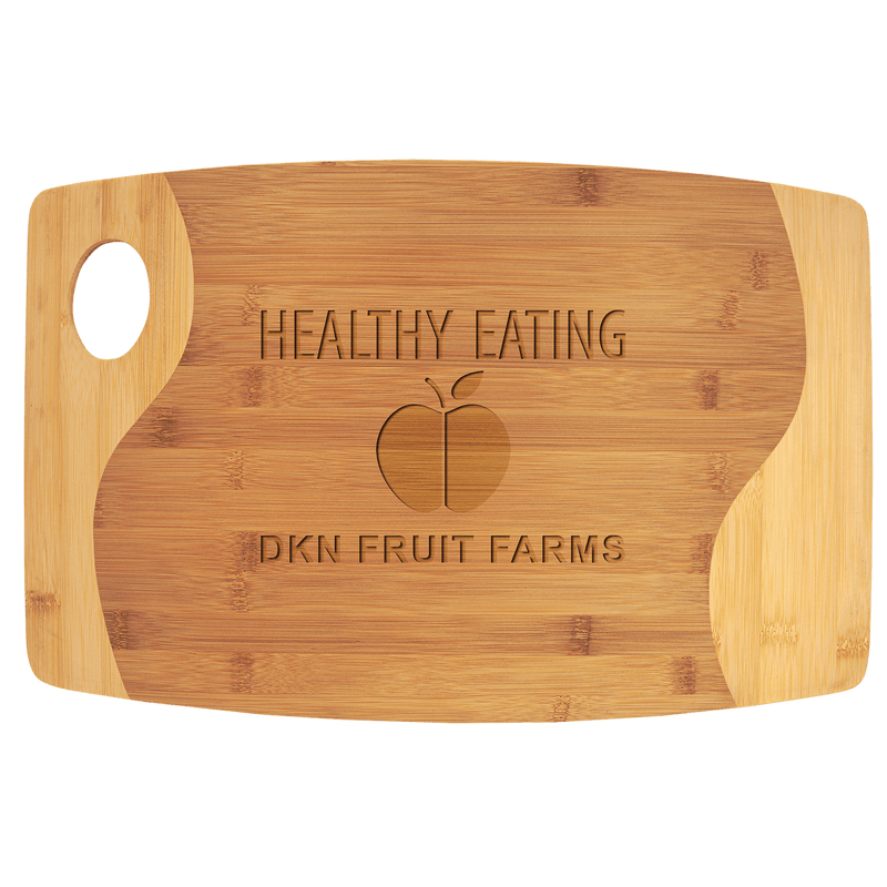 17 3/4" x Engraved 11 3/4" Bamboo Two Tone Cutting Board w/ Handle & Your Logo Personalized Engraved Two-Tone Bamboo Cutting Board with Handle Quality Glass Engraving