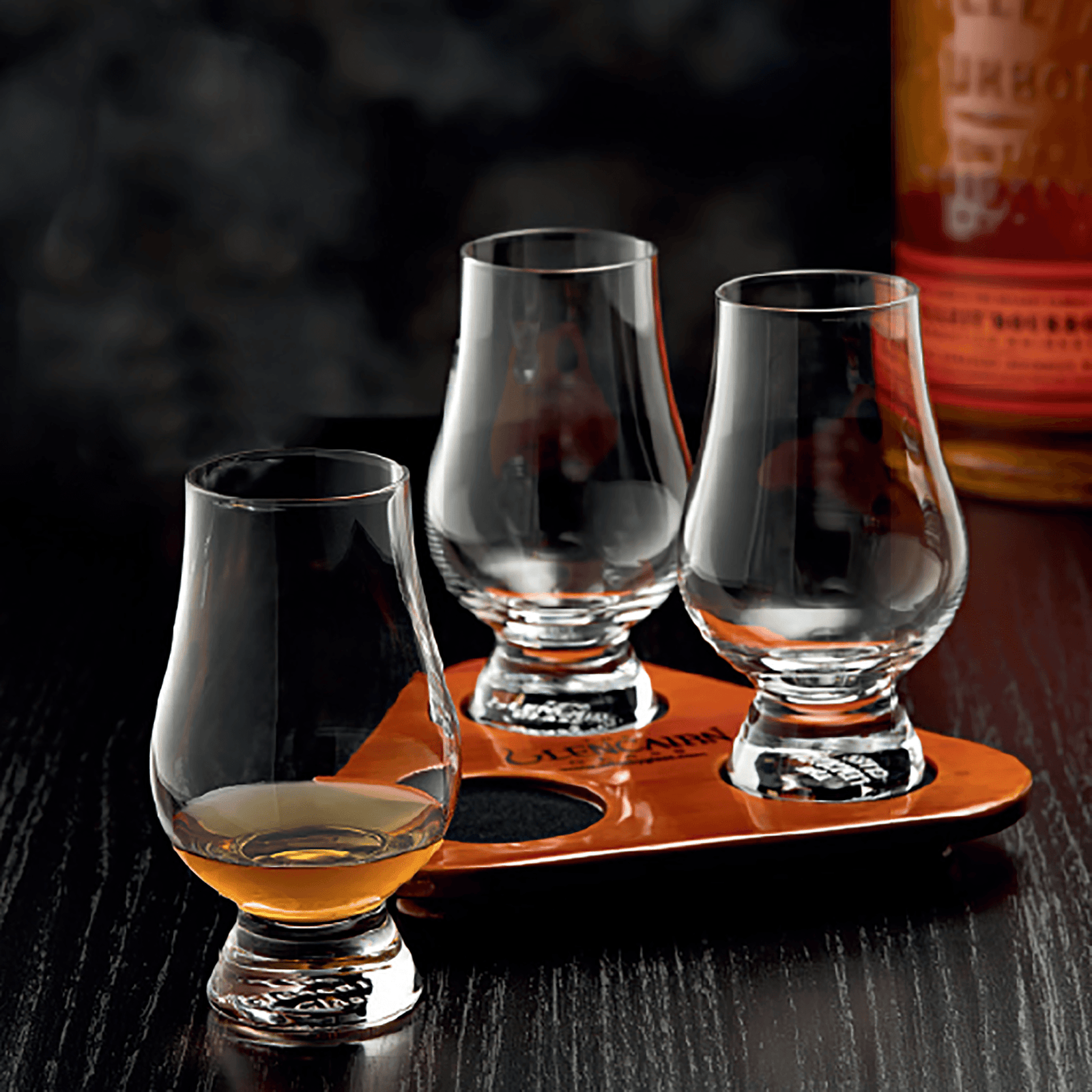 Custom Engraved 6oz. Glencairn Glasses 3 Piece Set with Flight Tray