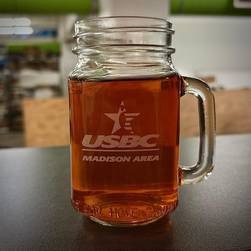 Mason Jar Engraved Tea or Beer Mug - 16 oz - Item 518/97084 Personalized Engraved Quality Glass Engraving