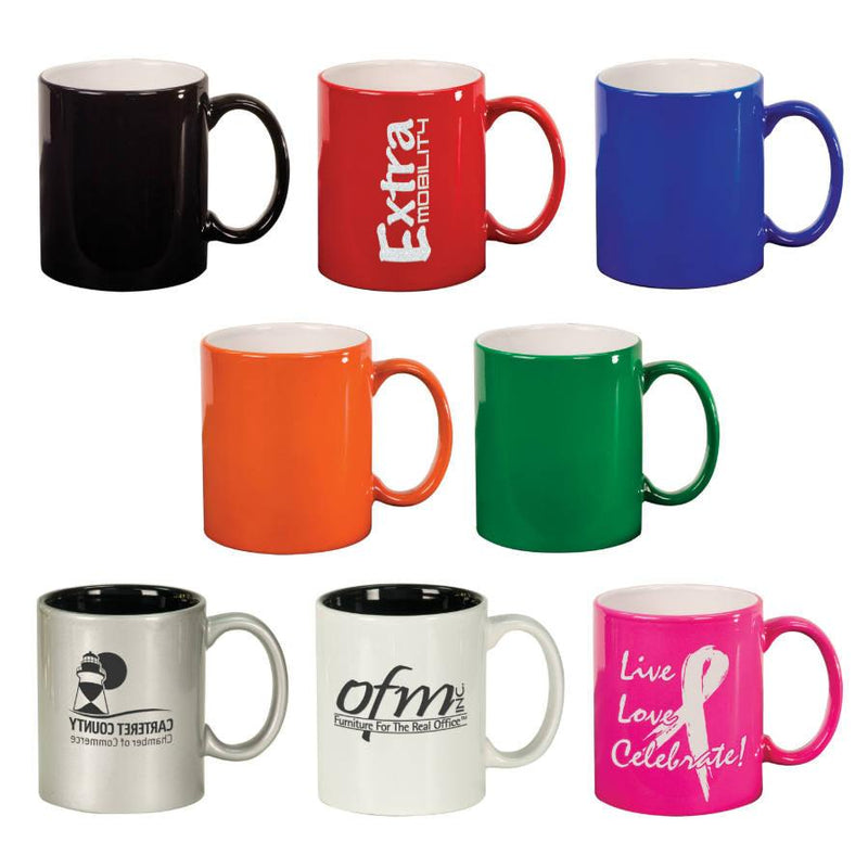 Engraved Custom Colored Ceramic Coffee Mug - 11 oz Personalized Engraved Quality Glass Engraving