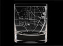 Engraved College Town Map Crystal Whiskey Glass-13 oz-Item 176/10419 Personalized Engraved Drinkware Quality Glass Engraving