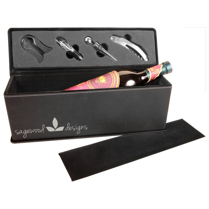 Personalized Custom Engraved Leatherette Wine Box with Tools Personalized Engraved Quality Glass Engraving
