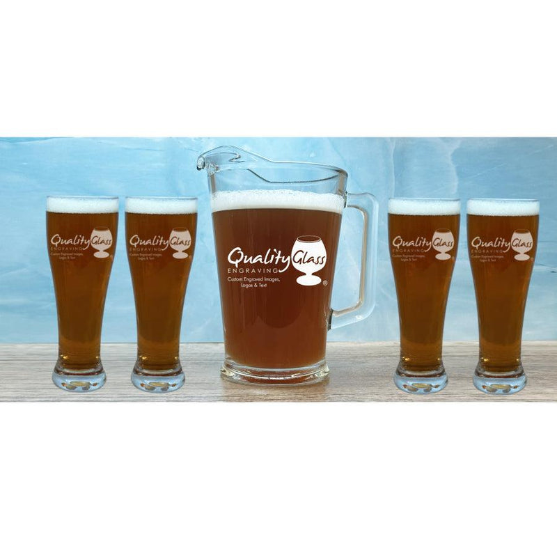 Engraved 5 Piece Beer Pitcher Set - Item 368-5 Personalized Engraved Quality Glass Engraving