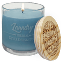 Engraved Fresh Linen Candle in Glass Jar with Customizable Wood Lid 14oz - Item CDL1052 Personalized Engraved Quality Glass Engraving