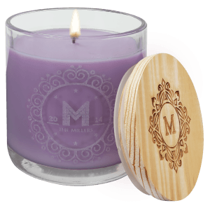 Engraved Fresh Lavender Vanilla Candle in Glass Jar with Customizable Wood Lid 14oz - Item CDL1053 Personalized Engraved Quality Glass Engraving