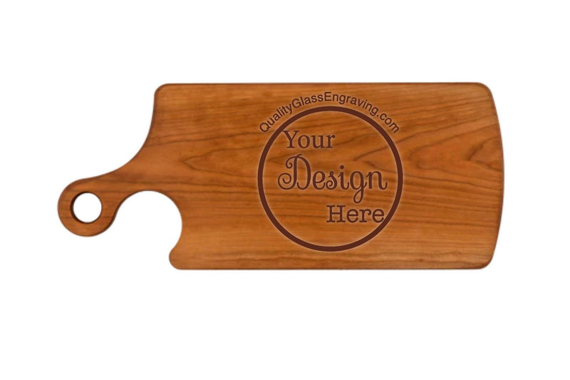 Engraved Cutting board 18''X7- 1/2X3/4 with curved handle Personalized Engraved Wood Quality Glass Engraving