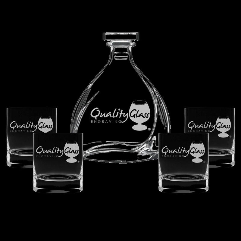 5 Piece Engraved Luigi Bormioli Liszt Crystal Decanter Personalized Set Personalized Engraved Drinkware Quality Glass Engraving