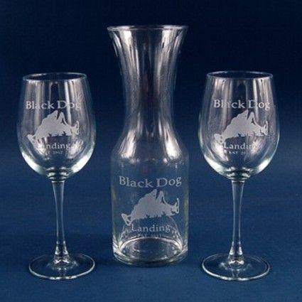 Engraved 3 Piece White Wine Carafe Set - Item 372-3 Personalized Engraved Quality Glass Engraving