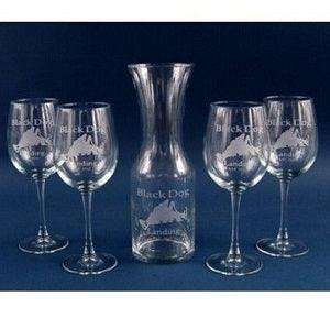 5 Piece Engraved White Wine Carafe Set - Add Your Logo Personalized Engraved Quality Glass Engraving