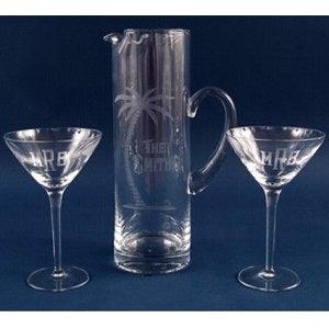 Engraved 3 Piece Martini Pitcher Set - Item C350-3 Personalized Engraved Quality Glass Engraving