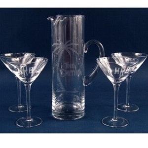 Engraved 5 Piece Martini Pitcher Set - Item C350-5 Personalized Engraved Quality Glass Engraving
