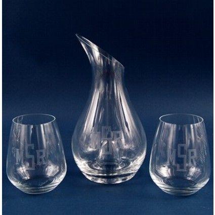 Engraved 3 Piece Etched Crystal Stemless Wine Decanter Set - Item 395-3 Personalized Engraved Quality Glass Engraving