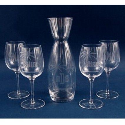 Engraved 5 Piece Crystal White Wine Set - Item 378-5 Personalized Engraved Quality Glass Engraving