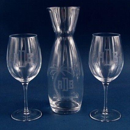 Engraved 3 Piece Etched Crystal White Wine Set - Item 379-3 Personalized Engraved Quality Glass Engraving