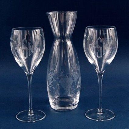 Engraved 3 Piece Etched Crystal White Wine Set - Item 381-3 Personalized Engraved Quality Glass Engraving