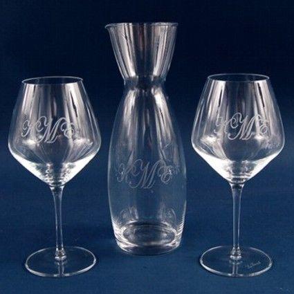 Engraved 3 Piece Etched Crystal Red Wine Set - Item 382-3 Personalized Engraved Quality Glass Engraving